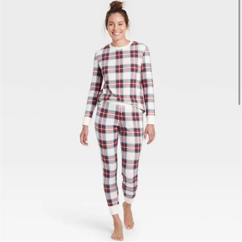 Stars Above Thermal Pajama Set - White Plaid 3xl